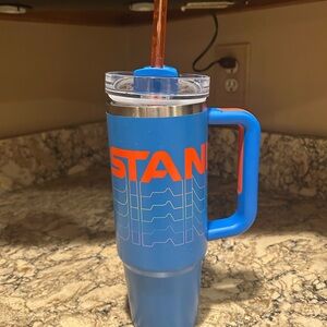 Stanley Blue Travel Mug with Orange Accents